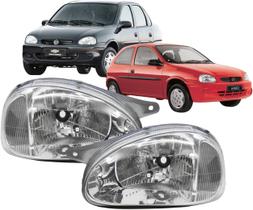 Farol Dianteiro Corsa Classic 2000 até 2008 Serve 1994 até 1999 Cromado Carcaça Cinza Lente Vidro Par 2Pçs