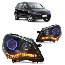 Farol Dianteiro Daylight Polo 2007 2008 2009 2010 2011 2012 2013 2014 Led Máscara Negra Lente Lisa Acrílico