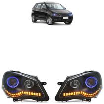 Farol Dianteiro Daylight Polo 2007 A 2014 Led Máscara Negra