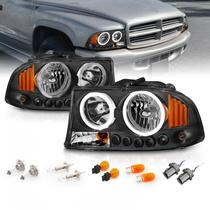 Farol dianteiro de reposição AmeriLite preto com seta e halo LED, 1 peça, para Dodge Dakota/Durango - lado do passageiro e do motorista Farol dianteiro de reposição AmeriLite preto com seta e halo LED, 1 peça, para Dodge Dakota/Durango - lado do passageiro e do motorista