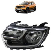 Farol Dianteiro Duster Oroch 2021 2022 2023 2024 Led Máscara Cromada Lente Lisa Acrílico Moldura Cromada Foco Duplo