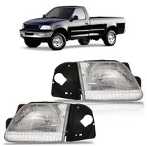 Farol Dianteiro F150 1997 1998 1999 2000 2001 2002 2003 Máscara Cromada Lente Estriada Acrílico