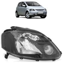 Farol Dianteiro Fox 2003 2004 2005 2006 2007 Máscara Negra Lisa Acrílico Carcaça Preto Pisca Cúpula Cristal