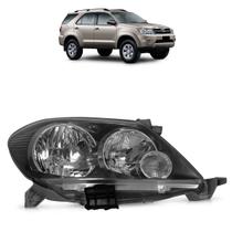 Farol Dianteiro Hilux SW4 2005 2006 2007 2008 Máscara Negra Lente Lisa Acrílico Foco Duplo