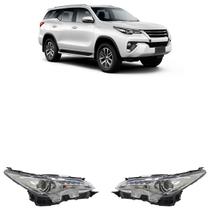 Farol Dianteiro Hilux SW4 2016 2017 2018 2019 2020 Máscara Cromada LED Foco Duplo Projetor Regulagem Foco Elétrico Lente Lisa Acrílico