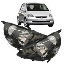 Farol Dianteiro Honda Fit 2003 04 05 06 07 2008 Mascara Negra Par 2 peças
