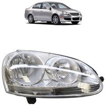 Farol Dianteiro Jetta 2005 2006 2007 2008 2009 2010 Máscara Cromada Lisa Acrílico Foco Duplo carcaça Preta