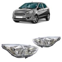 Farol Dianteiro Ka 2019 2020 2021 2022 2023 Máscara Cromada Lisa Acrílico Carcaça Preta