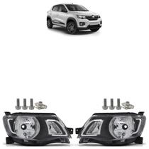 Farol Dianteiro Kwid 2017 2018 Máscara Cromada e Kit Grampo