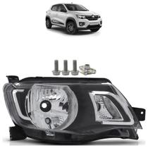Farol Dianteiro Kwid 2017 2018 Máscara Cromada e Kit Grampo