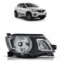 Farol Dianteiro Kwid 2017 2018 Máscara Negra Lente Lisa Acrílico Carcaça Preta