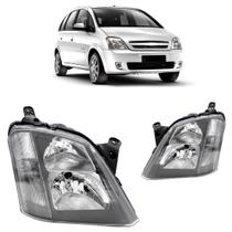 Farol Dianteiro Meriva 2002 2003 2004 2005 2006 2007 2008 2009 2010 2011 2012 Máscara Negra Lente Lisa Acrílico Carcaça Preta