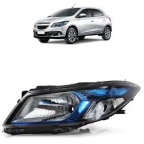 Farol Dianteiro Onix Prisma Lt Ltz Joy 2013 2014 2015 2016 207 2018 2019 Máscara Negra Moldura Azul Lente Lisa Acrílico