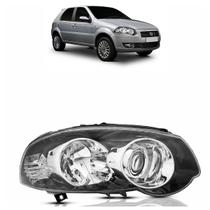 Farol Dianteiro Palio G4 2010 2011 Máscara Negra Lente Lisa Acrílico Foco Duplo Carcaça Preta