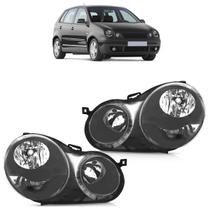 Farol Dianteiro Polo 2003 2004 2005 2006 Máscara Negra Lente Lisa Acrílico Foco Duplo