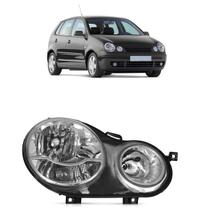 Farol Dianteiro Polo Hatch 2003 2004 2005 2006 Máscara Cromada Lente Lisa Acrílico Foco Duplo Carcaça Preta