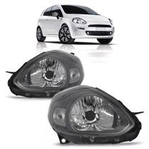 Farol Dianteiro Punto 2012 2013 2014 2015 2016 Máscara Cinza Lente Lisa Acrílico Carcaça Preta