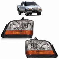 Farol Dianteiro S10 Pitbull 2001 2002 2003 2004 20005 2006 2007 2008 2009 2010 2011 Máscara Cromada Lisa Acrílico Foco Duplo