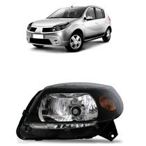 Farol Dianteiro Sandero 2007 2008 2009 2010 2011 Máscara Negra Lente Lisa Acrílico