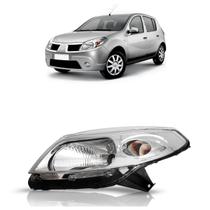 Farol Dianteiro Sandero 2009 2010 2011 Máscara Cromada Lente Lisa Acrílico Carcaça Preta