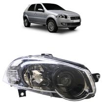 Farol Dianteiro Siena 2008 2009 2010 2011 2012 Máscara Cromada Lente Lisa Acrílico Aro Preto Foco Duplo Projetor