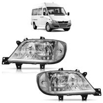 Farol Dianteiro Sprinter CDI 2003 2004 2005 2006 2007 2008 2009 2010 2011 Máscara Cromada Lisa Acrílico Foco Duplo