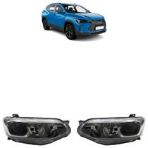 Farol Dianteiro Tracker 2021 2022 2023 2024 Máscara Negra Lisa Acrílico Friso Cromado Foco Duplo Projetor