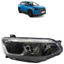 Farol Dianteiro Tracker 2021 2022 2023 2024 Máscara Negra Lisa Acrílico Friso Cromado Foco Duplo Projetor