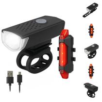Farol e Sinalizador Traseiro Para Bicicleta LED 300lm Recarregáveis USB Ciclismo Segurança