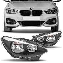 Farol Elétrico BMW Série 1 2011 a 2017 Máscara Cromada Foco Duplo com Motor Regulagem Hella