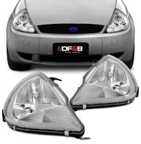 Farol Ford Ka 1997 a 2007 com Pisca Cristal e Máscara Cromada Farol Ford Ka 1997 a 2007 com Pisca Cristal e Máscara Cromada