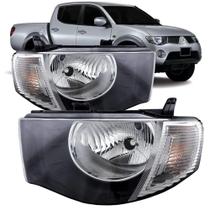 Farol L200 Triton 2007 a 2015 Foco Simples Máscara Negra Lente Acrílico