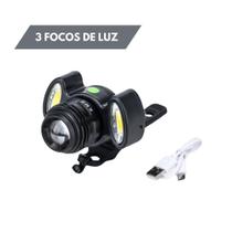 Farol Lanterna Bike 3 Focos Led T6 Com Zoom Recarregável - Zonne