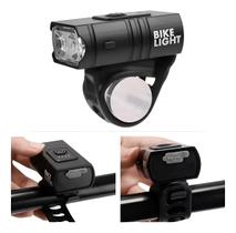 Farol Lanterna Bike Led 4 Funções Recarregável Prova D'agua Preto Farol Lanterna Bike Led 4 Funções Recarregável Prova D'agua Preto