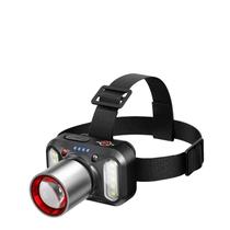 Farol LED recarregável, laser branco e luz lateral Farol LED recarregável, laser branco e luz lateral