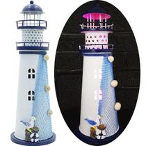 Farol Marítimo Artesanal Metal Enfeite Náutico Com LEDs 30cm Pássaro