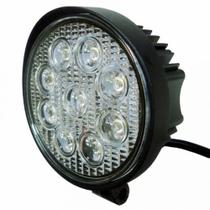 Farol Milha Auxiliar Redondo 9 Leds Branco 27W 9 a 48V Trator Máquina Agrícola