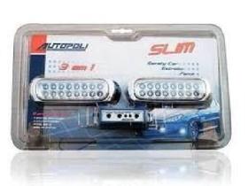 Farol Milha Strobo Safetycar Slim 16 Leds Azul Corpo Cromado