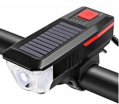 Farol Para Bike Solar E Usb Led Recarregável Com Buzina 8528 NF Farol Para Bike Solar E Usb Led Recarregável Com Buzina 8528 NF