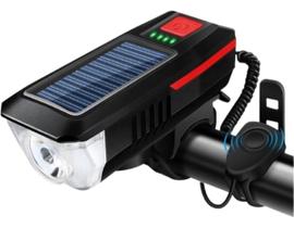 Farol Para Bike Solar E Usb Led Recarregável Com Buzina