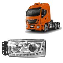 Farol Para Iveco Stralis Hi-Way Após 06 Cromado Led Esquerdo Farol Para Iveco Stralis Hi-Way Após 06 Cromado Led Esquerdo