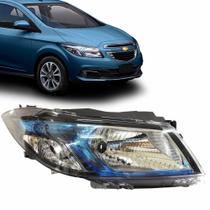 Farol Principal Foco Simples Cromado com Carcaça Preta e Moldura Azul Onix 2012 até 2016 Prisma 2013 até 2016