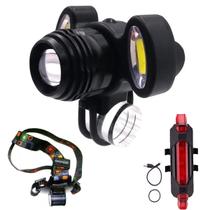 Farol Recarregável Para Bicicleta Bike ou Cabeça + Lanterna Sinalizador Traseiro Kit Profissional