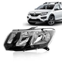 Farol Sandero Stepway 2015 Ate 2019 Le Mascara Negra Friso Preto Foco Duplo Lente Lisa H1 H7 260609744R