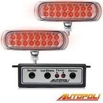Farol Strobo Estrobo Safetycar Luz Milha Slim Led Vermelho Carcaça Cromada Par