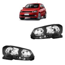Farol VW Gol Voyage Saveiro G6 2013 2014 2015 2016 Simples Máscara Negra Frente Óptica Par