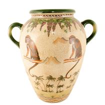 Fascínio Exótico em Cerâmica Vaso Chinês com Macacos e Vinhas