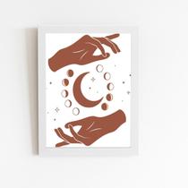 Fases Da Lua Astro Minimalista Quadro Moldura Branca 60X40Cm