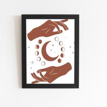 Fases Da Lua Astros Minimalista Quadro Moldura Preta 60X40Cm