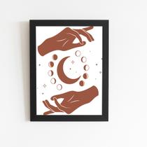 Fases da Lua Astros Minimalista Quadro Moldura Preta 60x40cm